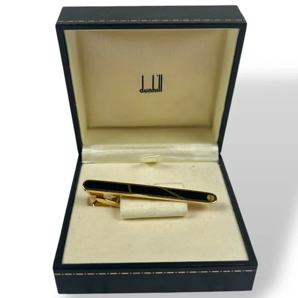 Dunhill Vintage Black Gold Tie Clip Elegant Designer Bar Formal Luxury - Picture 2 of 7